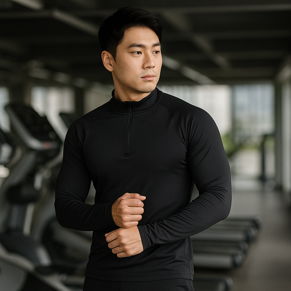 긴팔 반집업 헬스티셔츠 머슬핏 긴팔티 - 메인 이미지