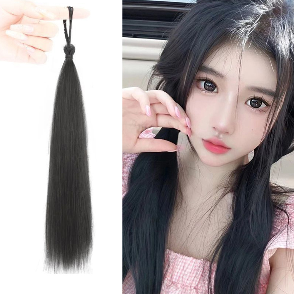 생머리 긴머리 자연스러운 부분 가발 머리끈 포니테일 헤어피스 - 상세 이미지 4