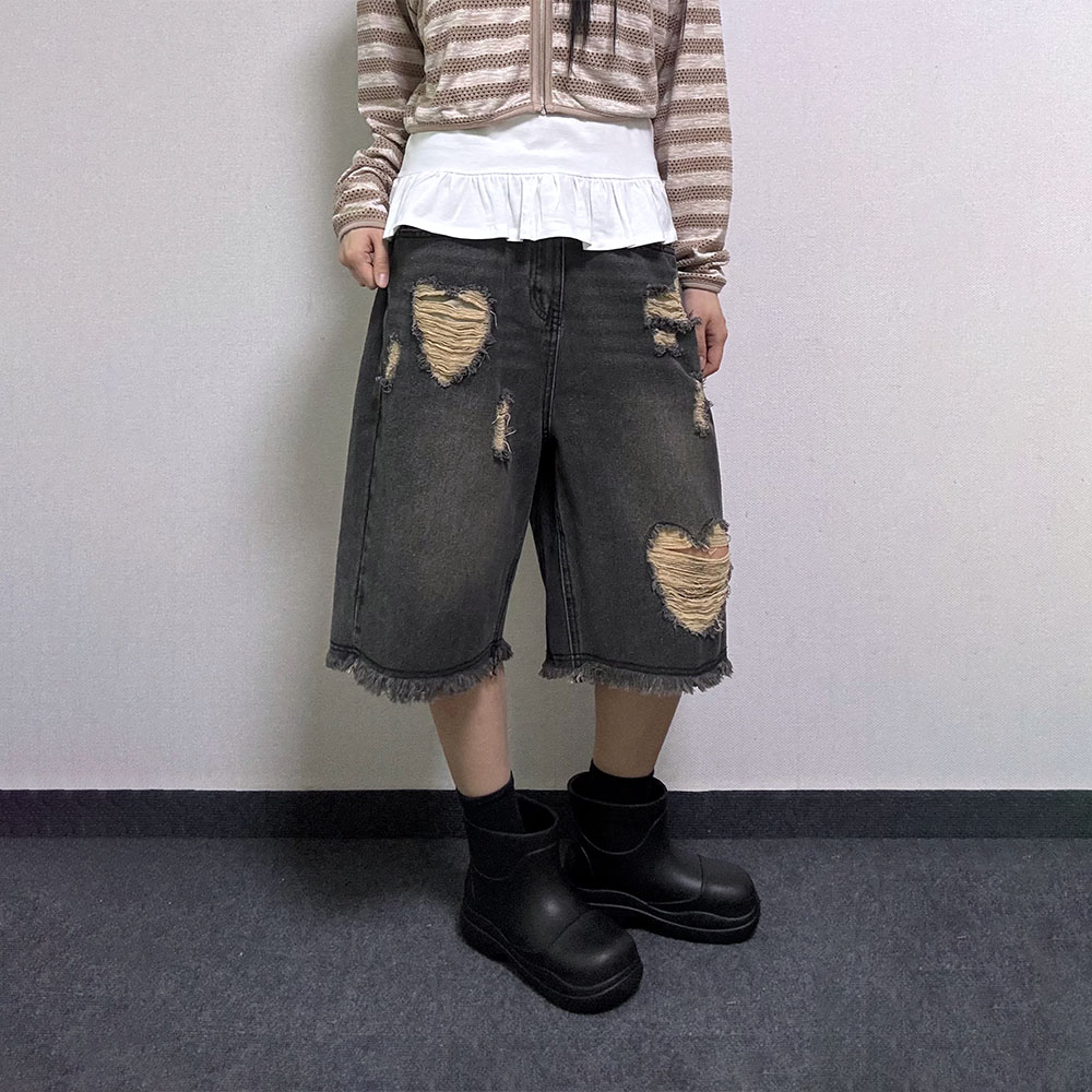 키드 데미지 데님 버뮤다 팬츠 [2Color] - 상품 이미지