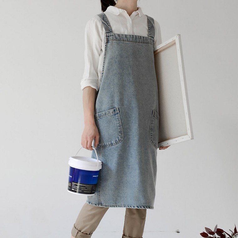 청앞치마 빈티지 워싱 롱 데님 앞치마