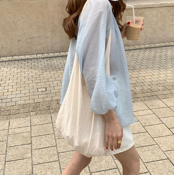 땡큐베리메르시 시스루 긴팔 여름 셔츠 블라우스 팔뚝커버 루즈핏 남방 2컬러 - 상세 이미지 3