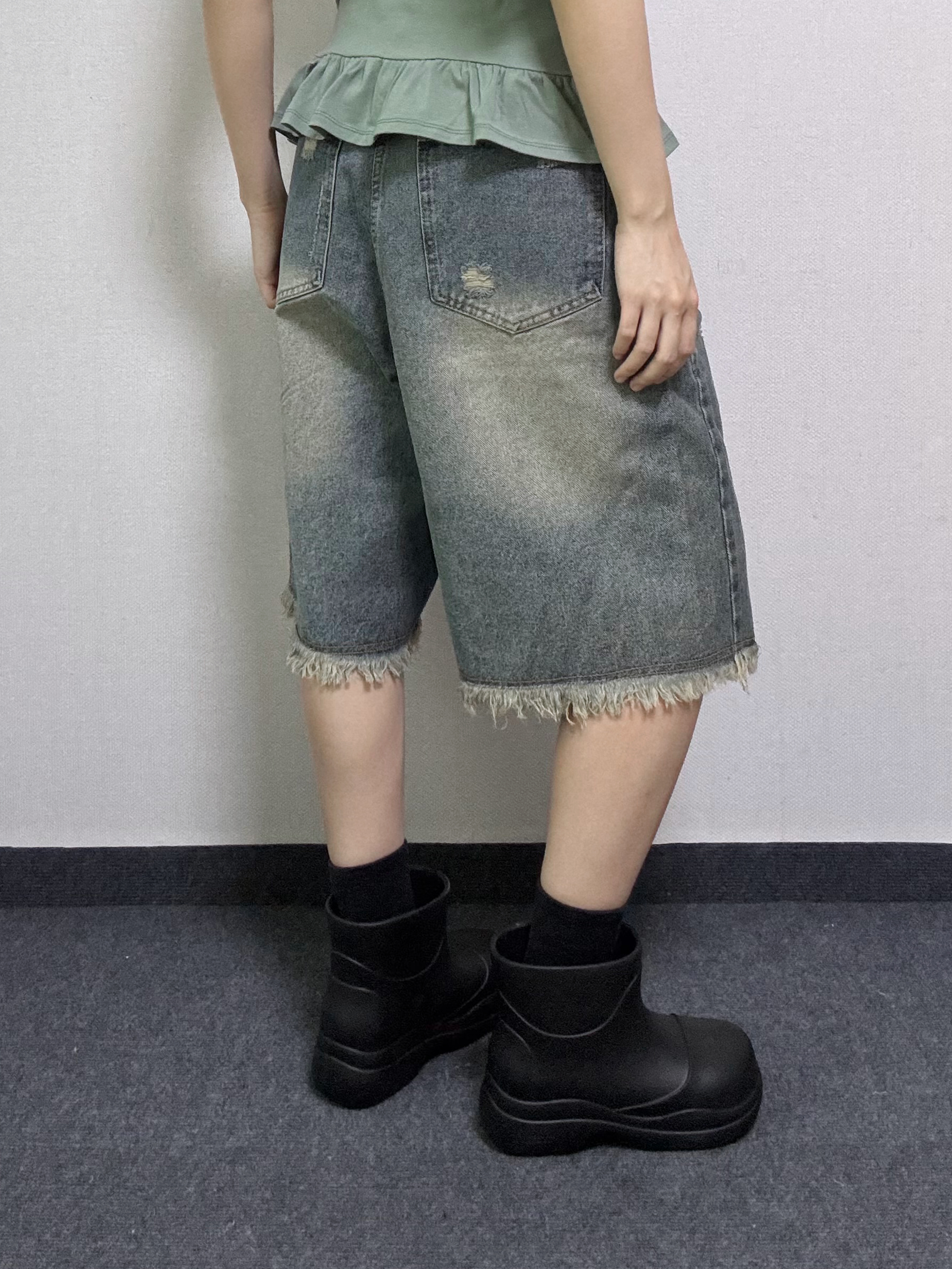 키드 데미지 데님 버뮤다 팬츠 [2Color] - 상세 이미지 5