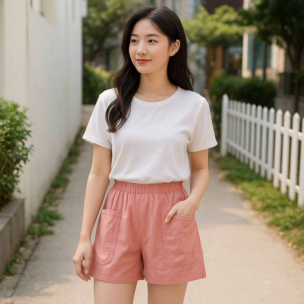 여성 린넨반바지 마반바지 밴딩 린넨 숏 팬츠 - 상품 이미지