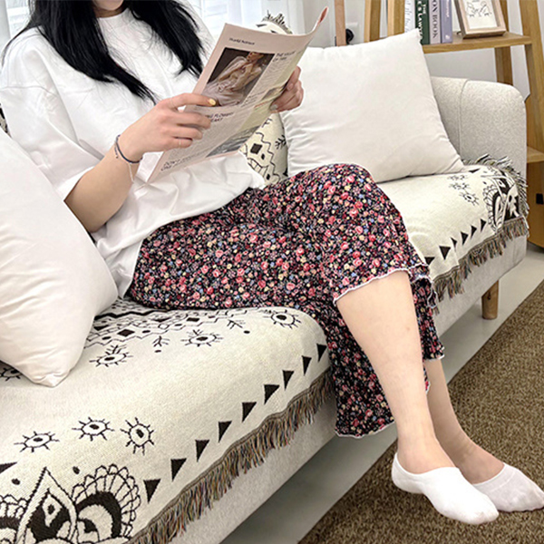 [휘뚜루마뚜루 여름핫템] 플라워 플리츠 냉감 아이스 쿨링 8부 팬츠 홈웨어 밴딩바지 가족여행템 커플템 친구템 - 상세 이미지 2