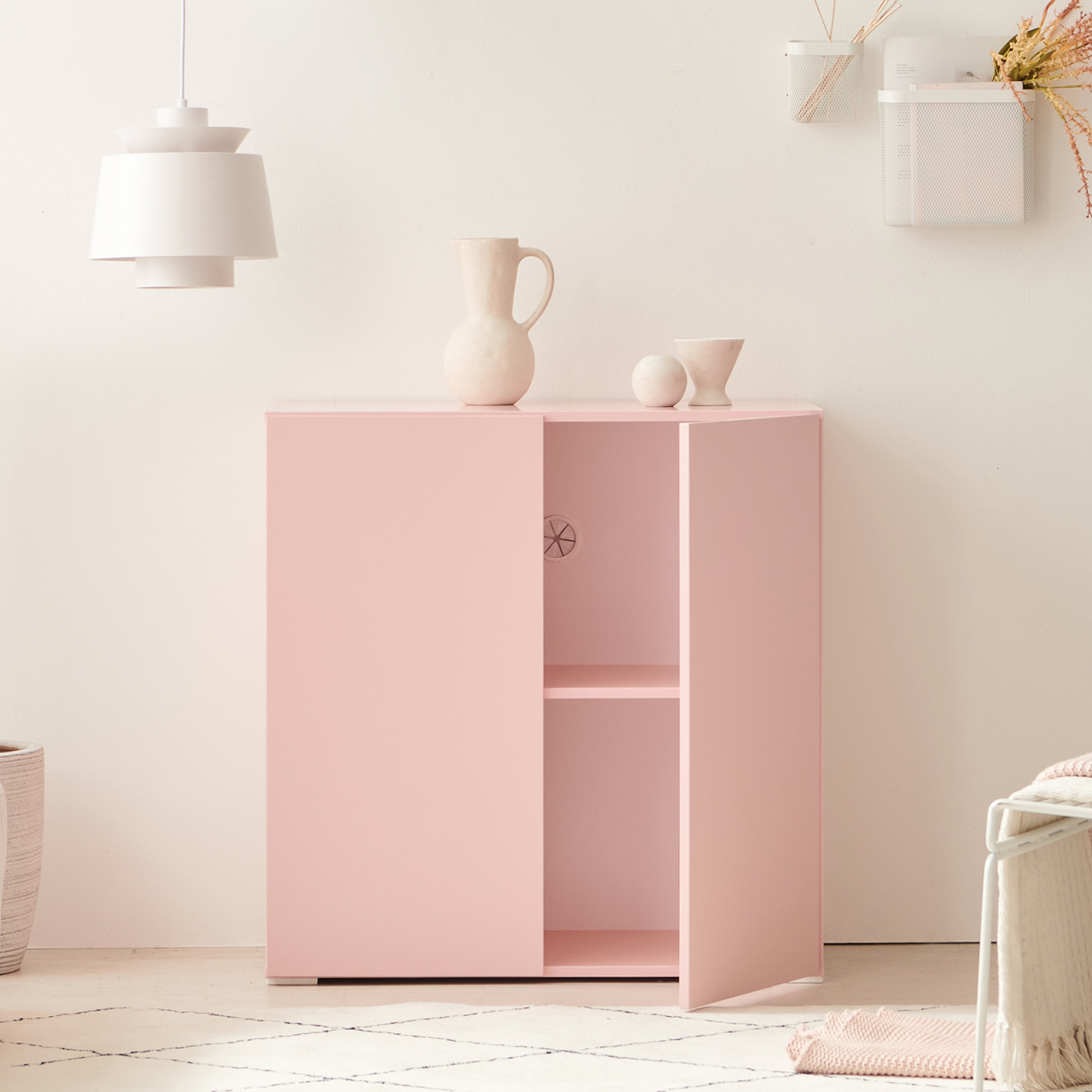 제니 높은 수납장 거실 안방 아파트 베란다 다용도실 작은 수납장 800형 핑크