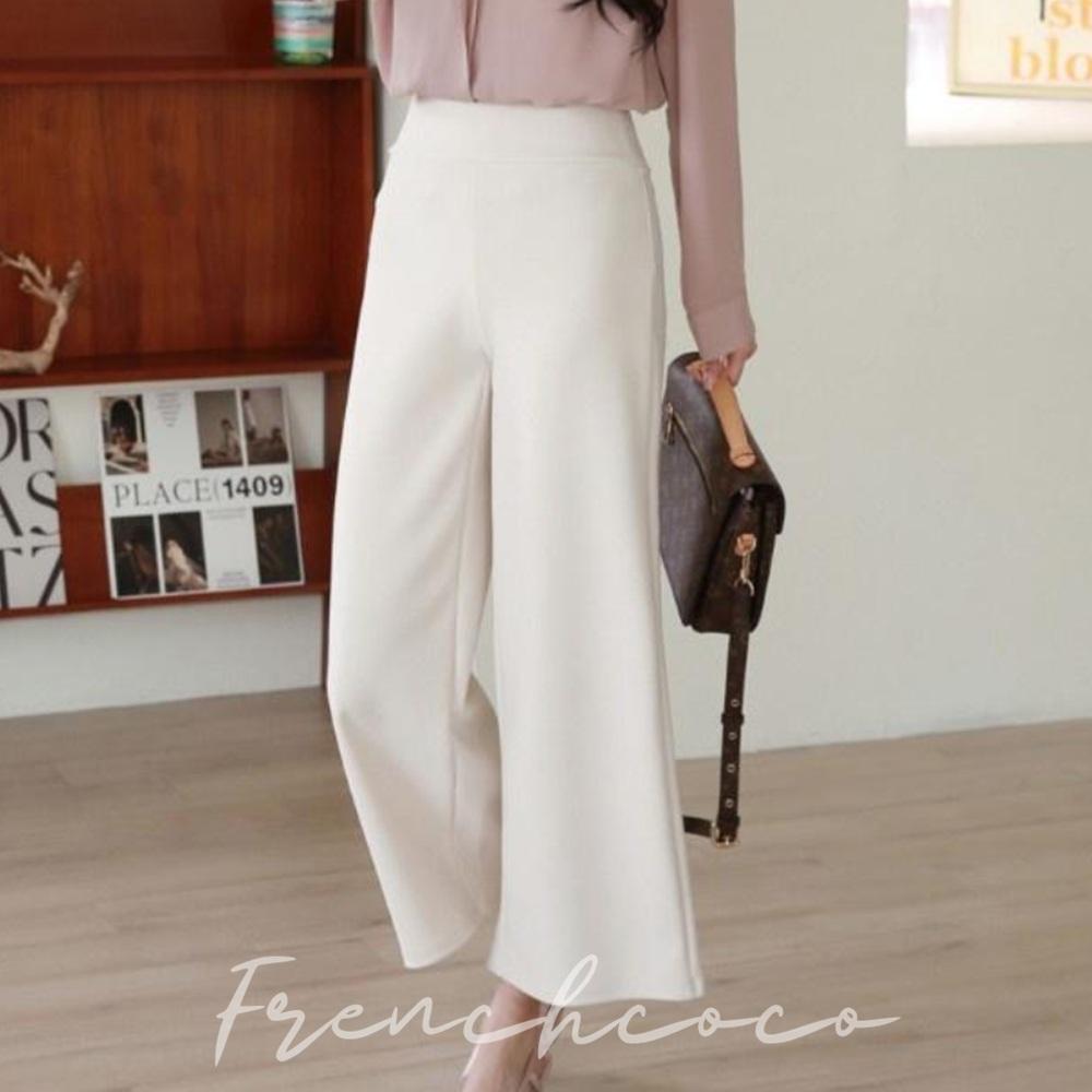 프렌치코코 와이드 슬랙스 밴딩 허리 고무줄 쫀쫀한 스판 통바지 - 상품 이미지