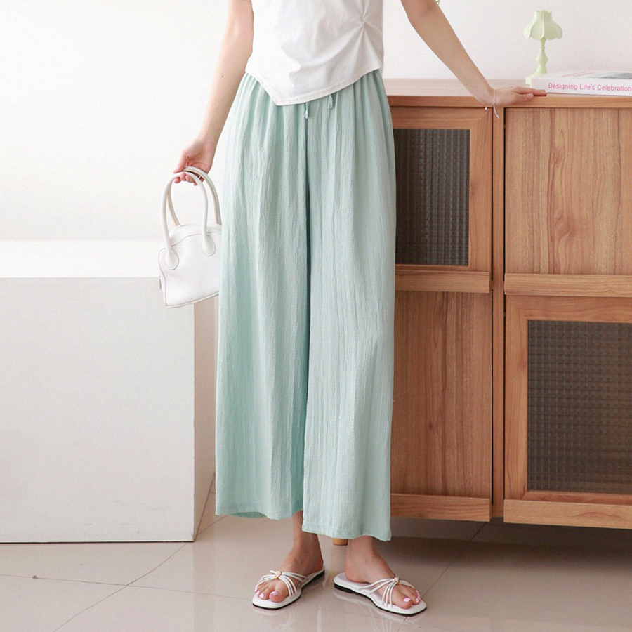 여름 지지미 와이드팬츠 여성 링클 밴딩 통바지 마실룩 바지 원데이핏 ONeday fit - 상품 이미지