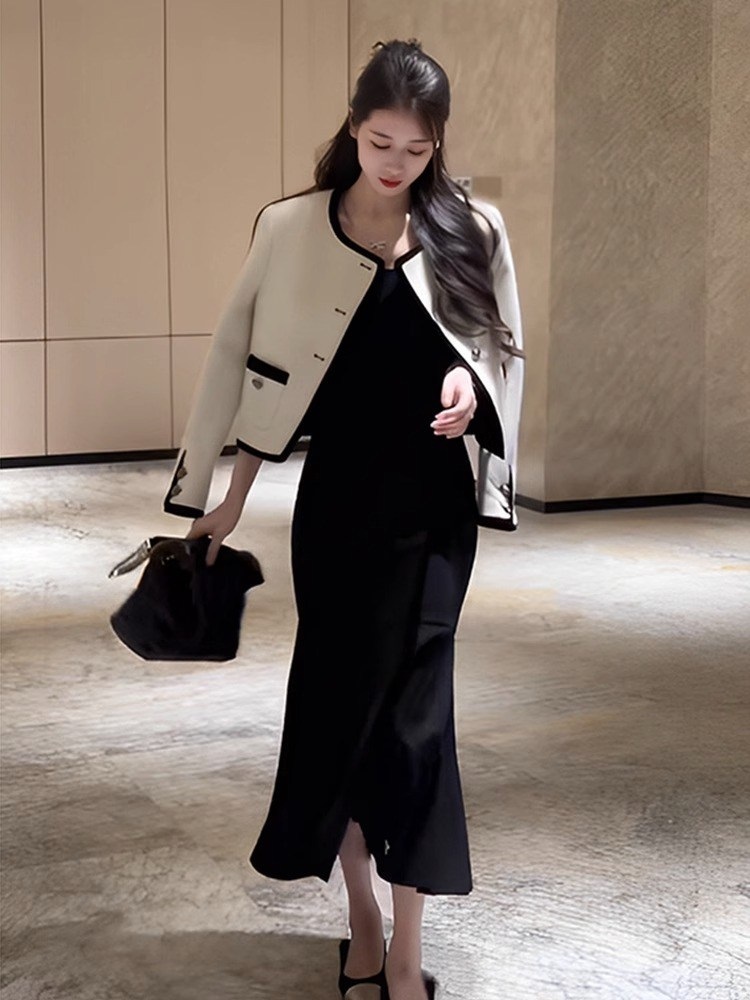 금장단추 모직 자켓 프렌치 감성 빅사이즈 4XL까지 드라마 여배우 패션 코디 아이보리옐로우 - 상세 이미지 2
