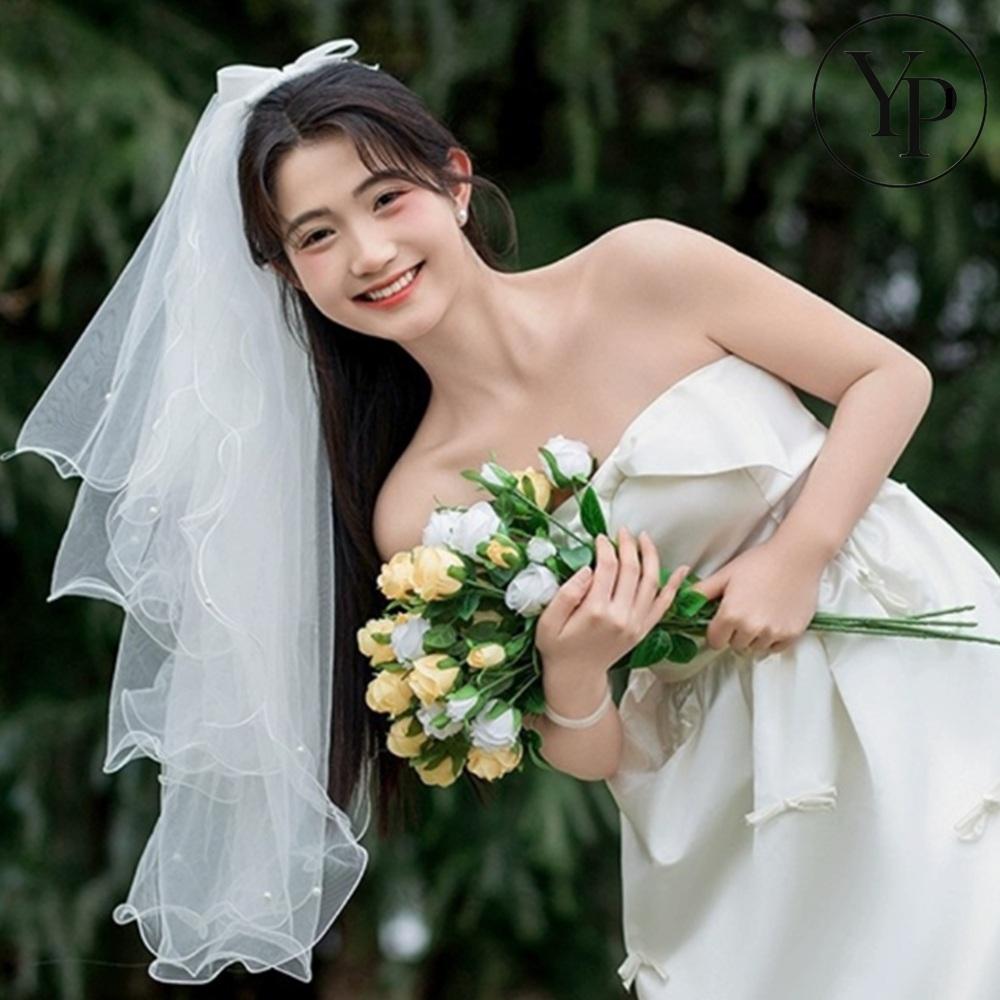 웨딩 면사포 셀프 스냅 리본 베일 촬영소품 헤어 머리장식 결혼식 악세서리 - 상품 이미지
