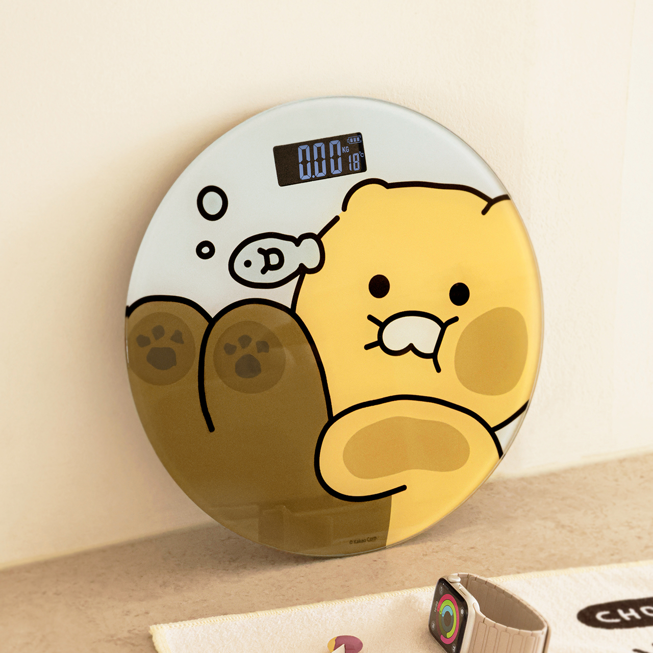 카카오프렌즈 원형 체중계 춘식이 홈 캐릭터 스마트 체지방 체중관리 가정용 강화유리 LED