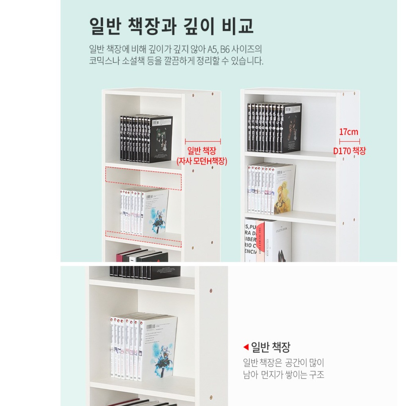 침대 옆 작은 책장 폭좁은 책장 거실 소형 책장 - 상세 이미지 2