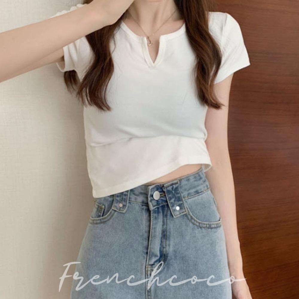 프렌치코코 스판 슬림핏 반팔 세미크롭 이너티 - 메인 이미지