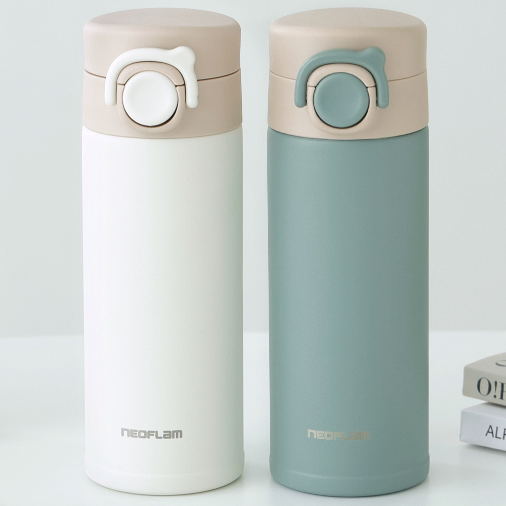 1+1 네오플램 원터치 보온보냉 물병 텀블러 350ml, 아이보리+그린 제품 이미지