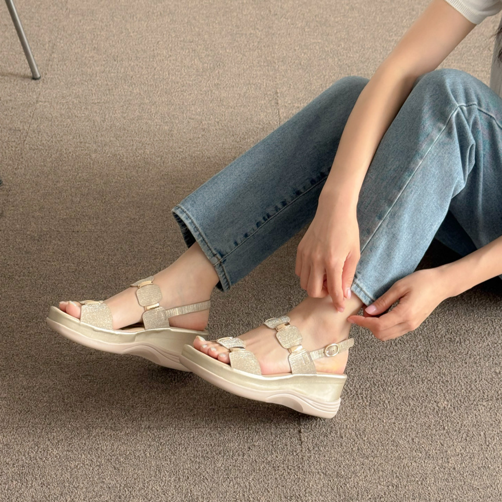 소울리 반짝이 글리터 6cm 통굽 여성 키높이 여름 샌들 슬링백 - 상세 이미지 5