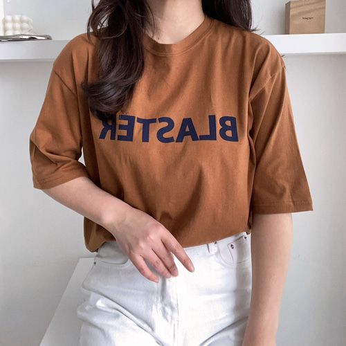 흰티 박시 반팔 티셔츠 박스면티 핑크 브라운 이미지 3