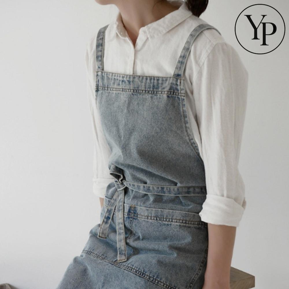 데님 원피스 앞치마 캐주얼 청 미용사 카페 공방 캔버스 어린이집 작업복