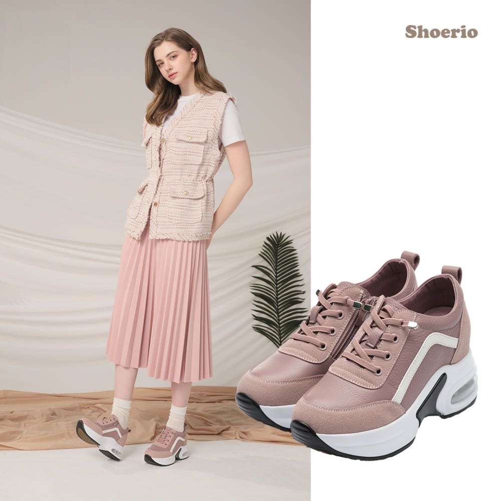 슈리오 소가죽 통굽 운동화 여성 키높이 에어 스니커즈