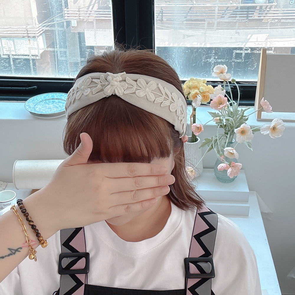 플라워자수린넨청머리띠 반다나 와이드헤어밴드 헤어터번 명품머리띠 넓은헤어밴드 - 상세 이미지 5