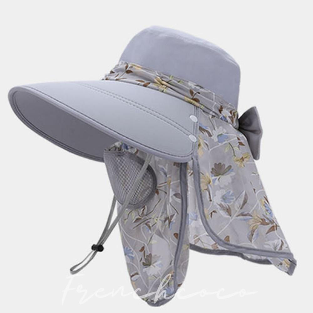 프렌치코코 리본 플라워 쉐이드 프릴 선캡 모자
