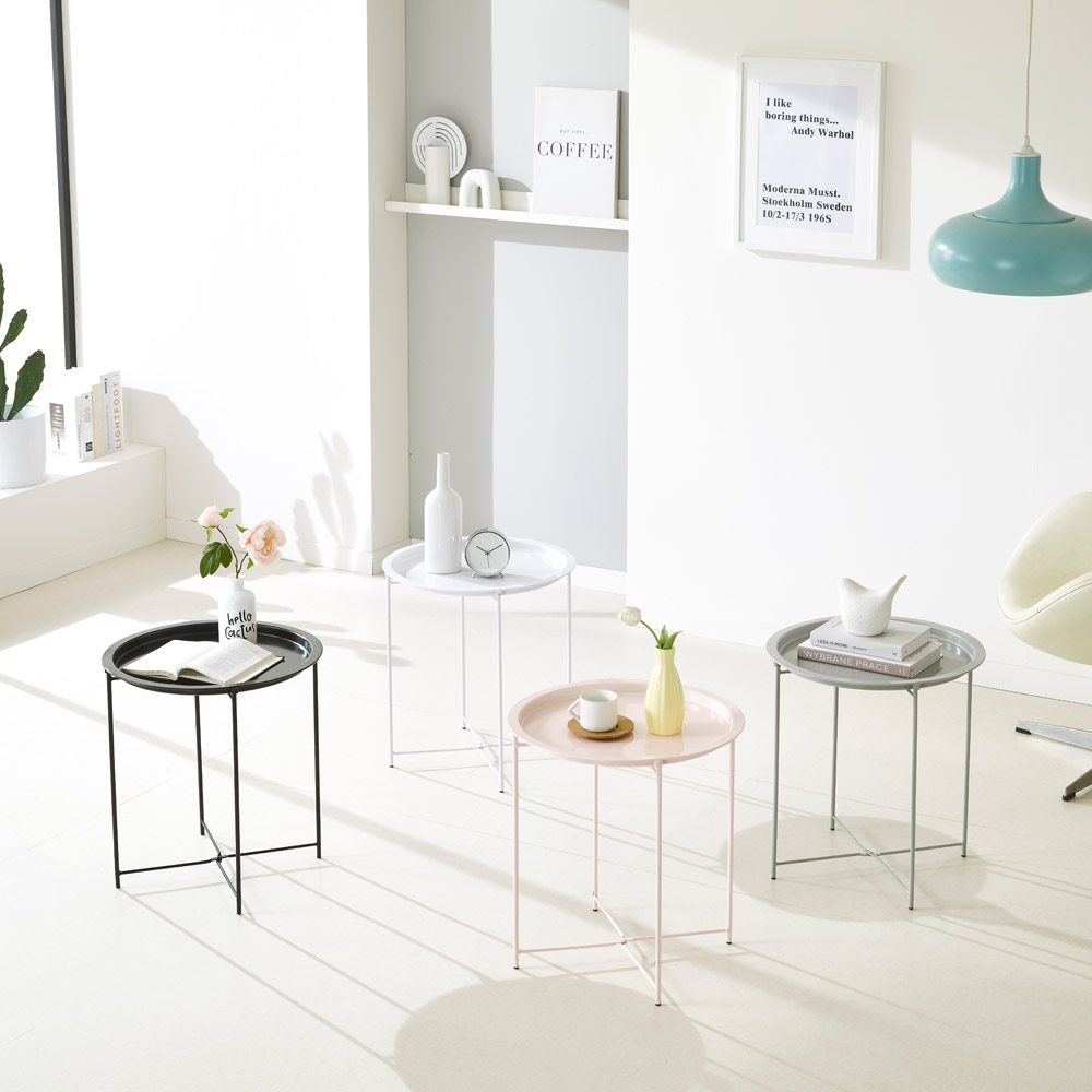 접이식 원형 트레이 사이드 테이블 협탁 티테이블