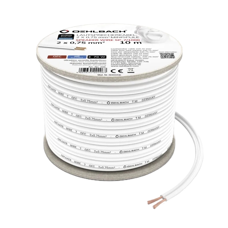 Oehlbach 오엘바흐 SPEAKER WIRE SP-7 스피커 케이블 2 x 0.75mm² 화이트 10M 1롤 (D1C206) - 상품 이미지