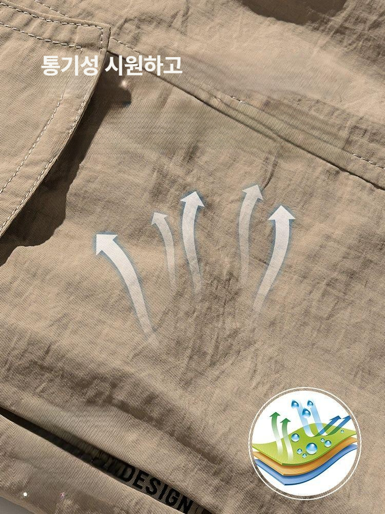 남성 반바지 여름 얇은 카고 시원한 캐주얼 쿨 벤딩 바지 1.카키 A - 상세 이미지 2