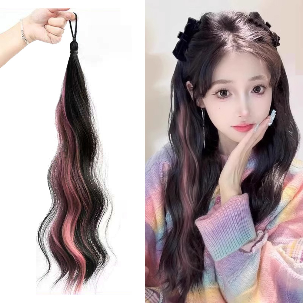 브릿지 컬러 헤어 웨이브 긴머리 머리끈 포니테일 부분 가발 이미지 8