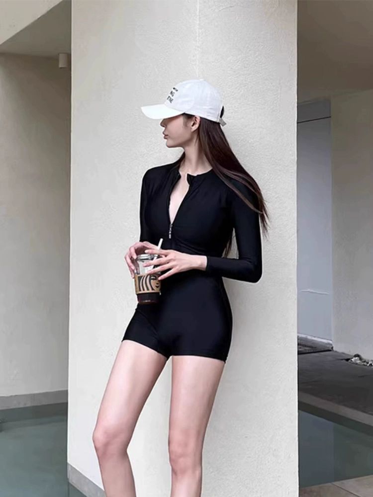 수영복 여성 서핑 실내 온천 수영장 슬림 스포츠수영복 블랙 - 상세 이미지 4