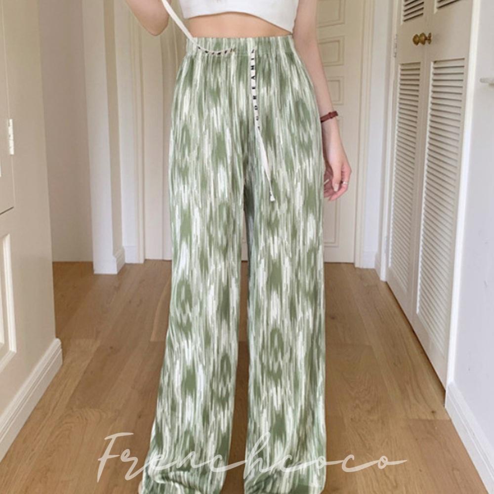 프렌치코코 여름 쿨링 잠옷바지 꽃무늬 라인 몸빼 바지 팬츠 - 상품 이미지