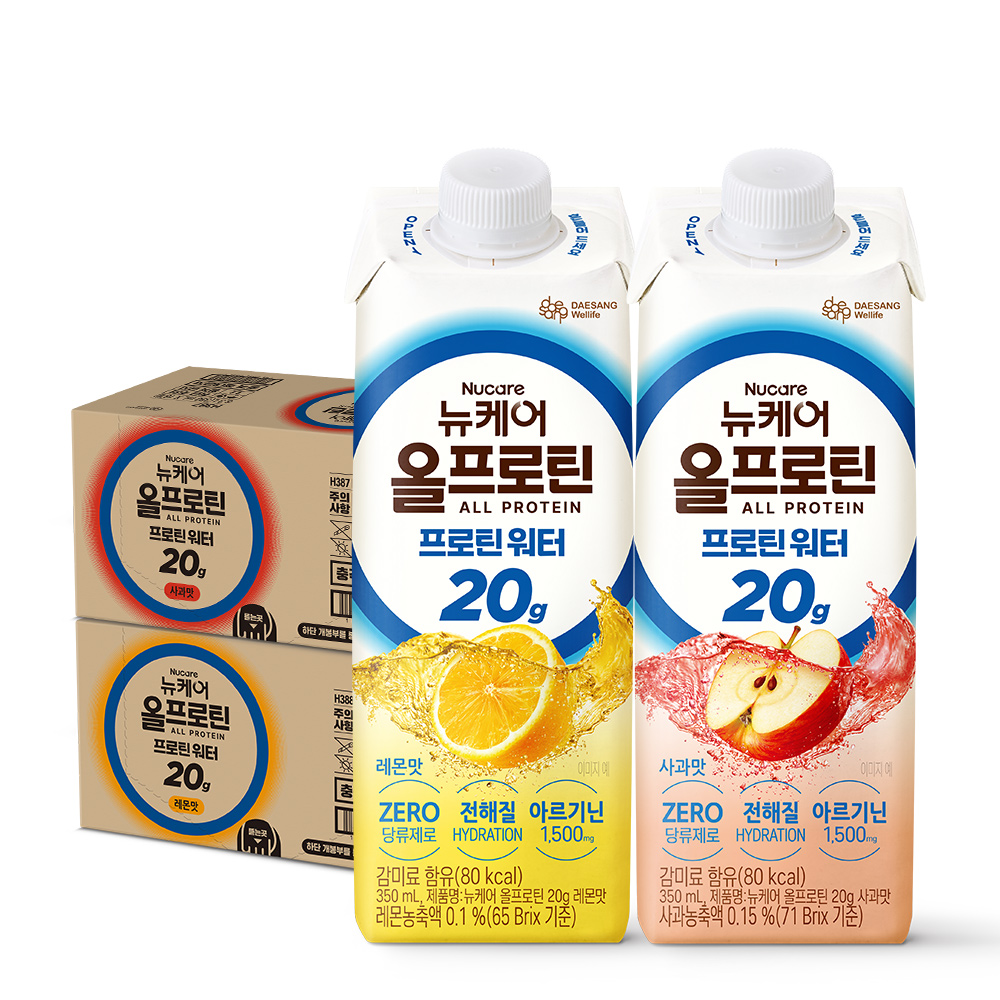 [단백질 20g] 뉴케어 올프로틴 워터 2종 350mL 36팩(사과맛+레몬맛) - 상품 이미지