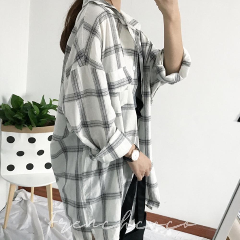 프렌치코코 여성 오버핏 체크 셔츠 롱 남방 아우터겸용 - 메인 이미지