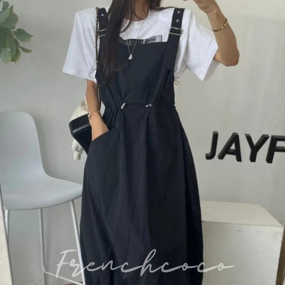프렌치코코 여름 데님 멜빵 원피스 시원한소재 바스락