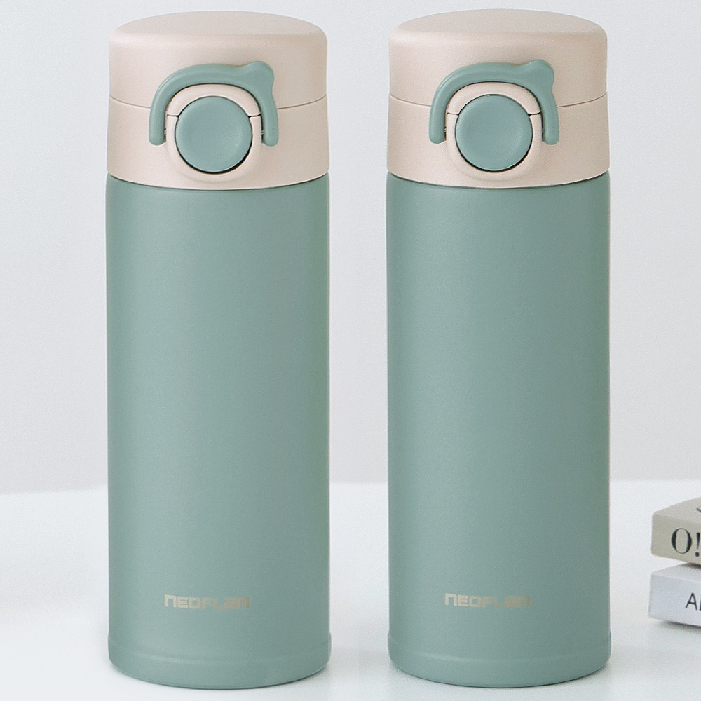 1+1 네오플램 원터치 보온보냉 물병 텀블러 350ml, 그린 2P - 상품 이미지