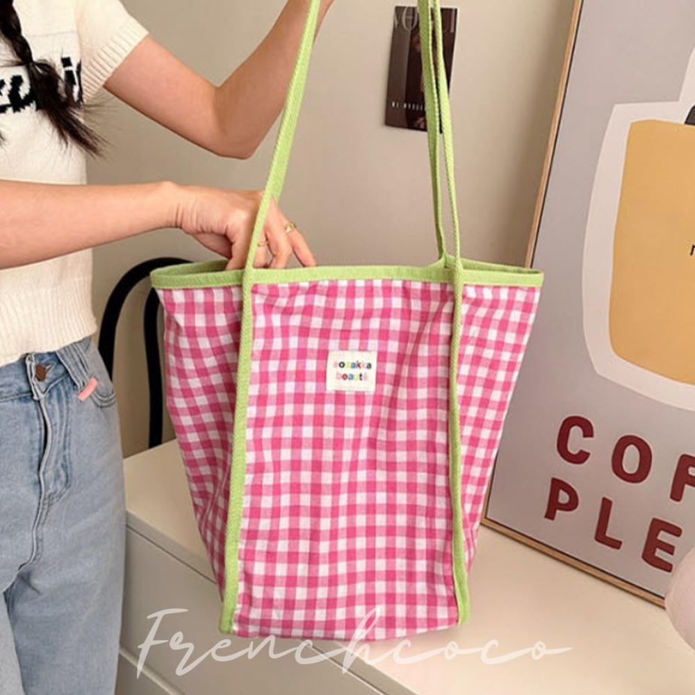프렌치코코 체크 시장 장바구니 비치백 여름 비치 피크닉