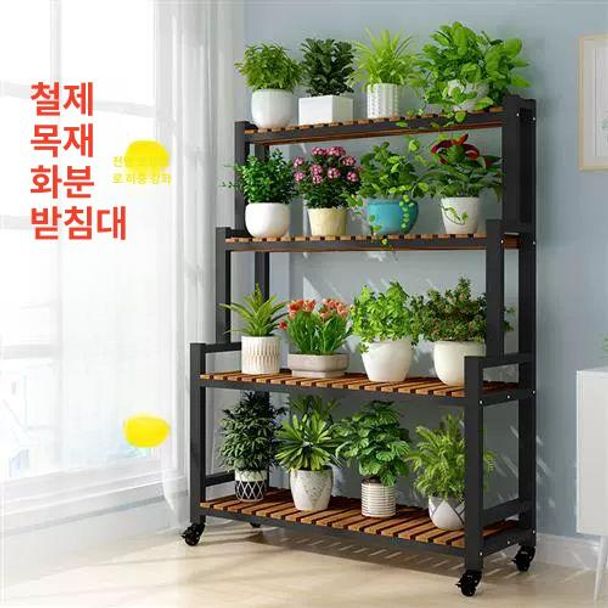 이동식 화분선반 4단 진열대 식물장 거치대 계단식 전체 원목 3 층 60 높이 105 바퀴 없음 : 지윤이네상점