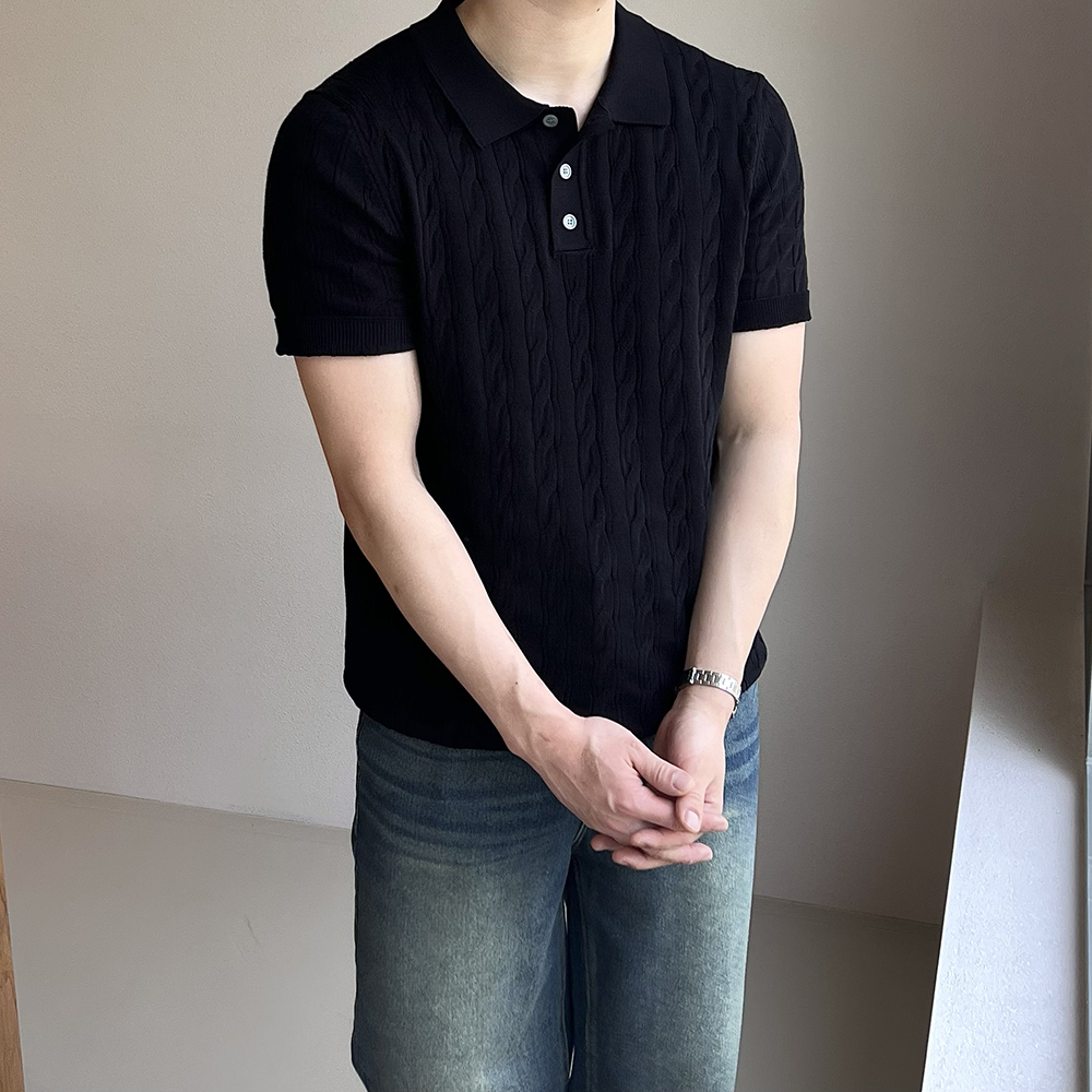 남자반팔카라니트 머슬핏니트 남성꽈배기니트 이미지 8
