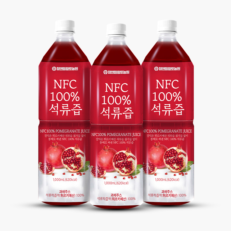 참앤들황토농원 NFC 100% 착즙 석류즙 1L 3병