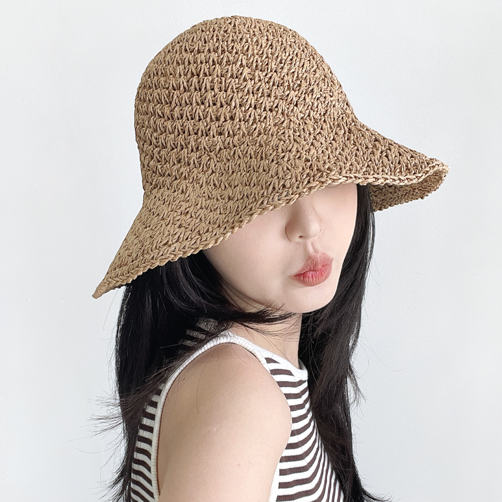 콤보 지사 밀짚 버킷햇 챙넓은 햇빛차단 여성 휴양지 여름모자