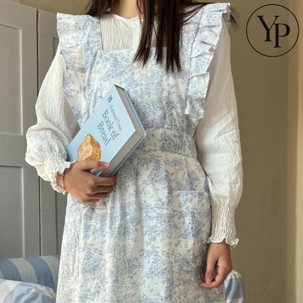 원피스형 레이스 앞치마 프릴 쉬폰 유치원 어린이집 교사 공방 카페 작업복