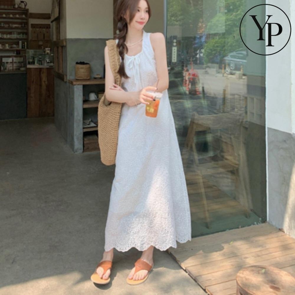 여름 나시 민소매 롱 원피스 여성 데일리 리본 스트링 해외여행 바캉스 패션 코디 - 상품 이미지