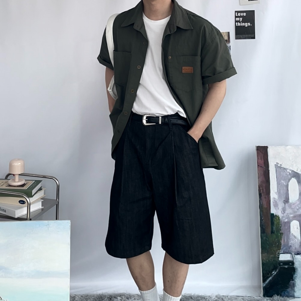 남녀공용 데일리 오버핏 반팔 워크 셔츠 - 상세 이미지 3