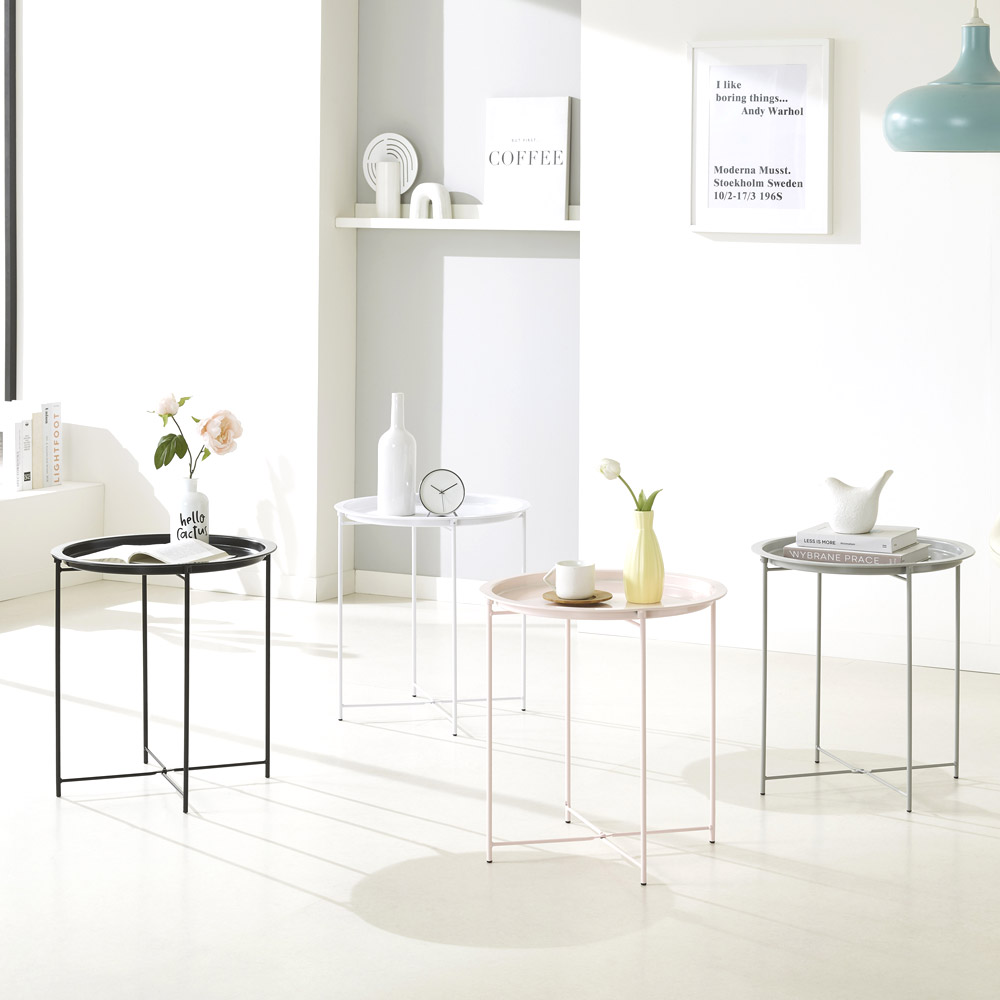 접이식 원형 트레이 사이드 테이블 협탁 티테이블