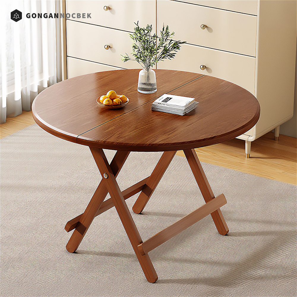 원목 원형 테이블 접이식 카페 거실 다이닝 라운드 식탁 월넛 브라운