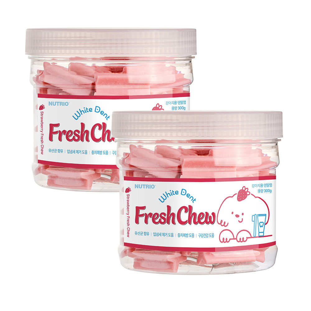 뉴트리오 화이트덴트 프레쉬츄 딸기맛 300g + 300g 강아지 덴탈껌 - 메인 이미지