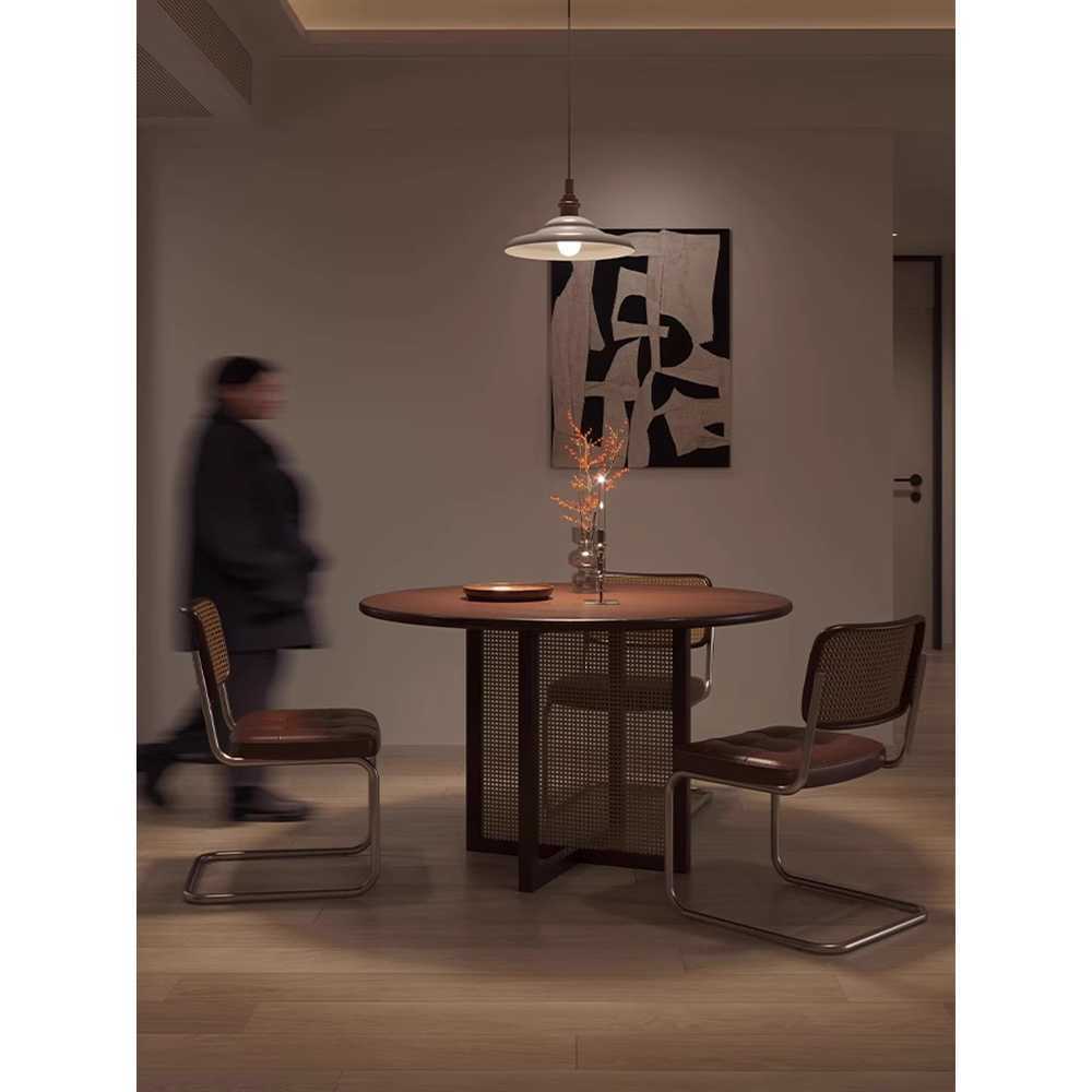 라탄식탁 원목 원형 테이블 카페 등나무 다이닝 엔틱 80cm - 상세 이미지 2
