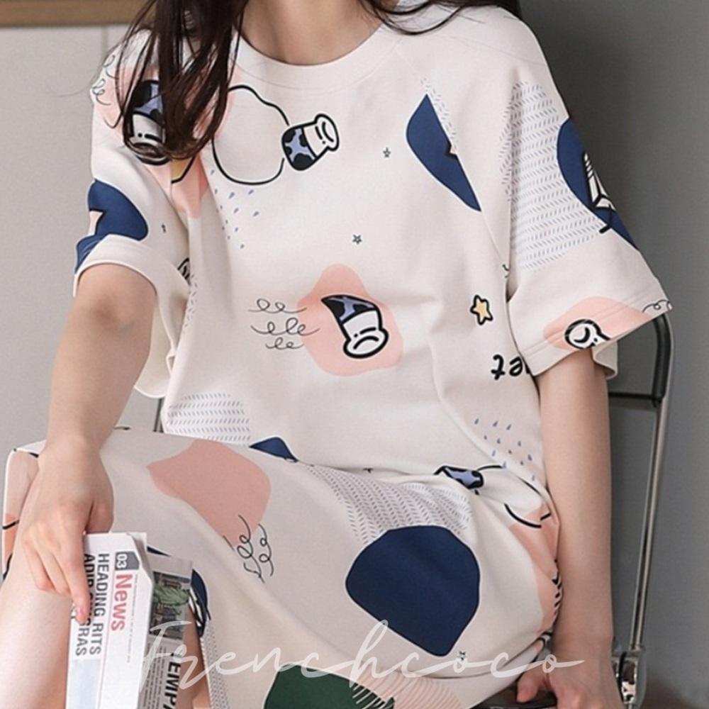 프렌치코코 빅사이즈 여름 잠옷 반팔 파자마 홈원피스 - 상품 이미지