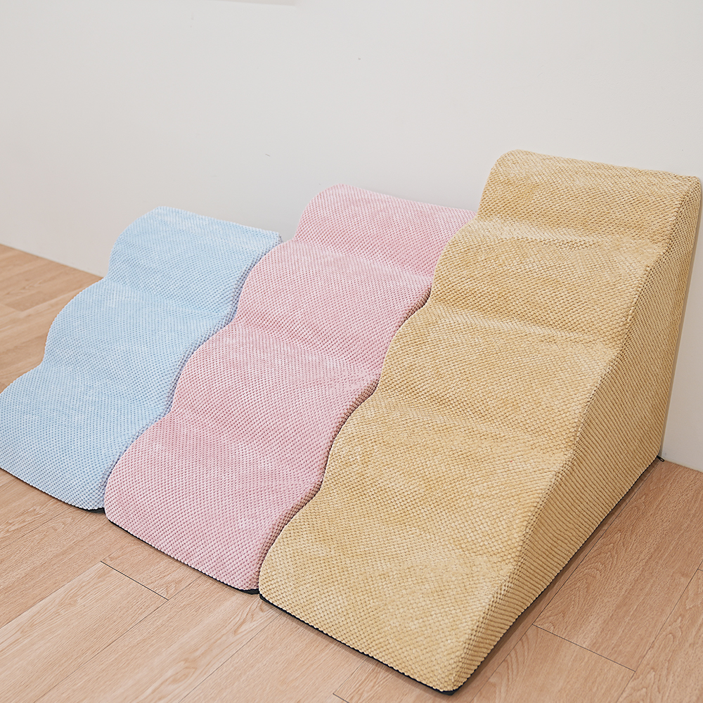 올미오펫 구름패브릭 강아지 계단 스텝 논슬립 반려견 애견 슬라이드 곡선 3단