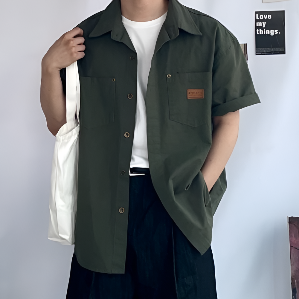 남녀공용 데일리 오버핏 반팔 워크 셔츠 - 상세 이미지 2