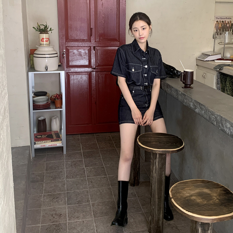 데님 셔츠 벨트 팬츠 투피스 세트 st2872 이미지 3