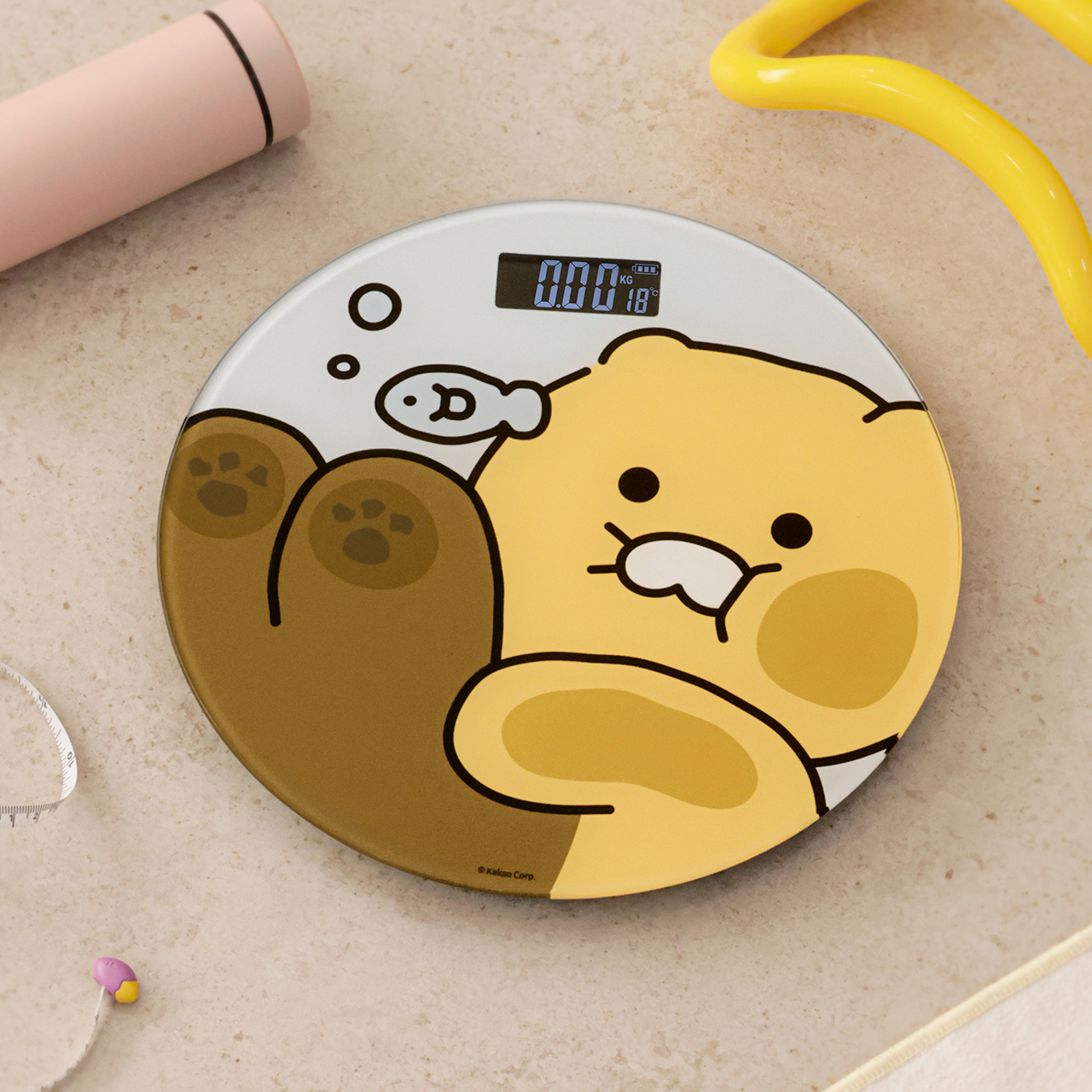 카카오프렌즈 원형 체중계 춘식이 홈 캐릭터 스마트 체지방 체중관리 가정용 강화유리 LED